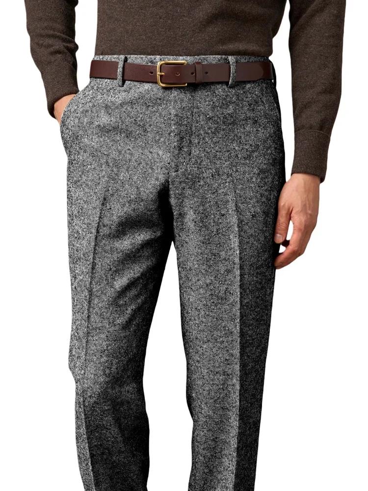 Blazer Homme Automne Hiver en Mélange de Laine, Tweed Chevrons, Veste de Costume Sportive avec Col e