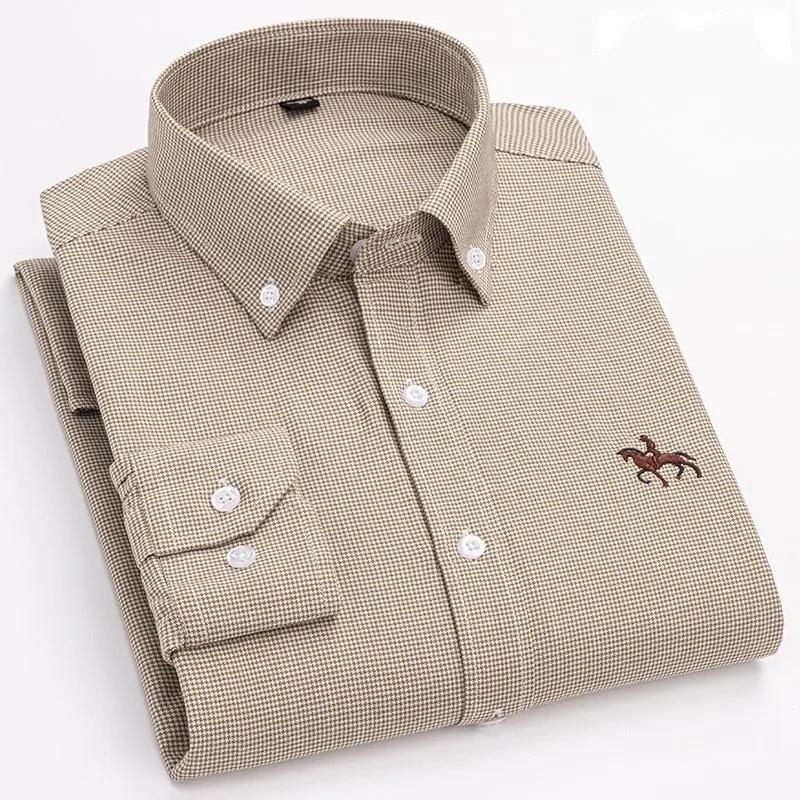 Chemise Oxford en pur coton à manches longues pour hommes, tenue d'affaires décontractée, coupe régu