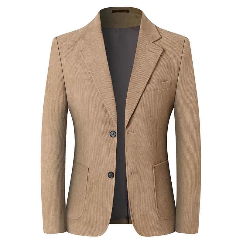 2025 nouveaux blazers en velours côtelé kaki/gris pour hommes, veste de costume d'affaires décontrac