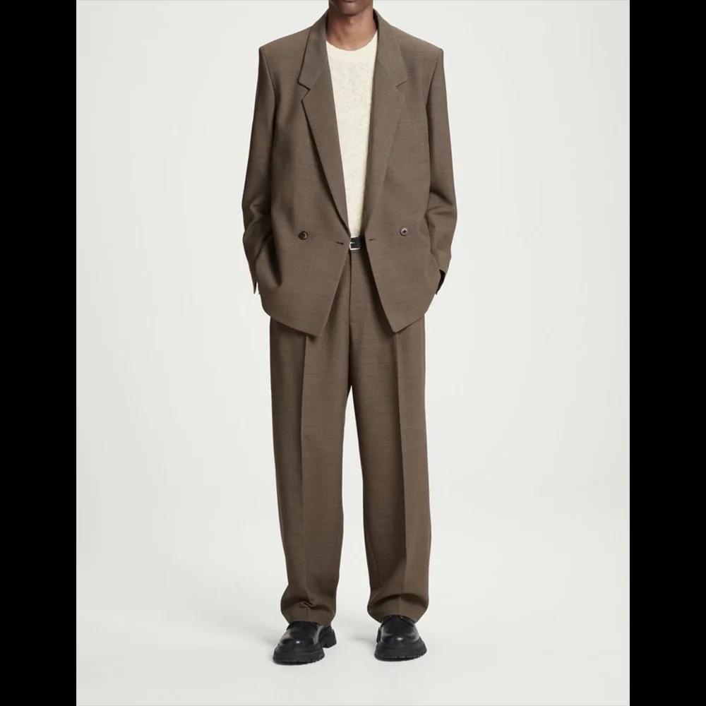 Costumes marron décontractés pour hommes, 2 pièces, Blazer, pantalon, revers, Double boutonnage, Sty