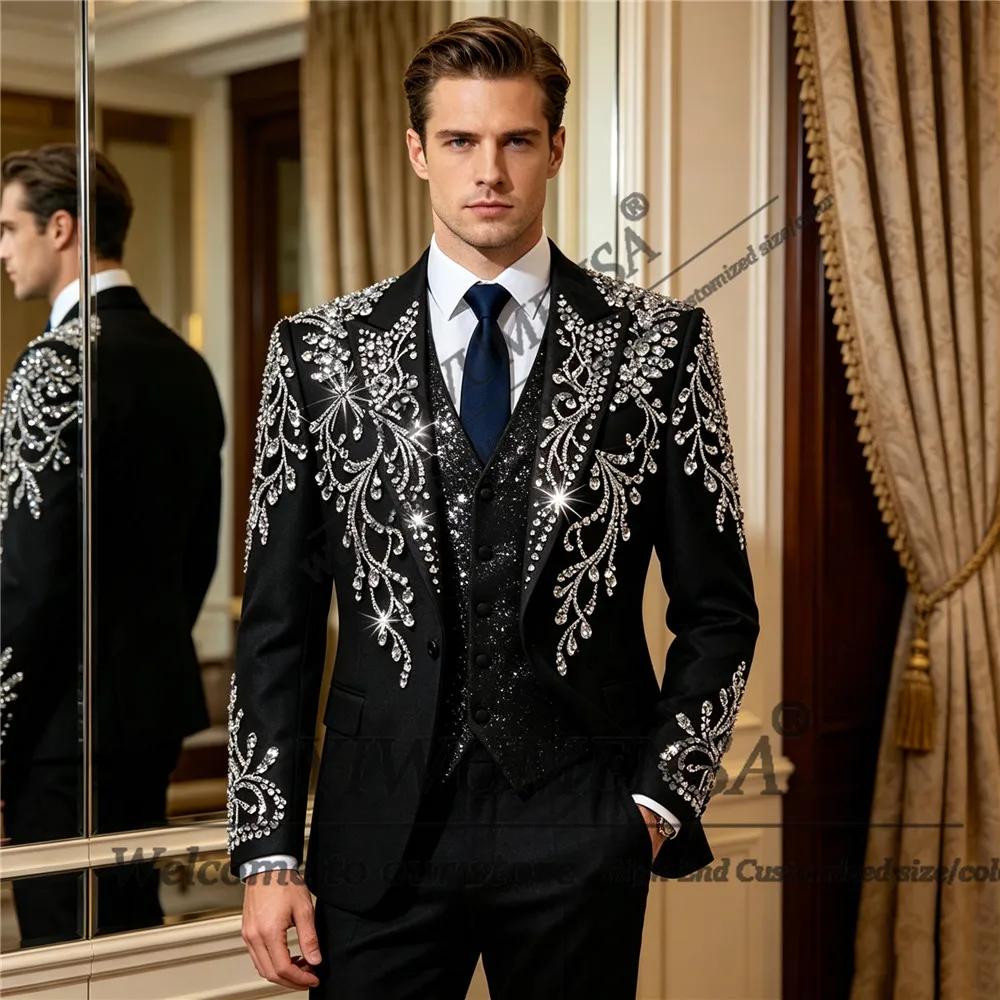 Costumes de mode masculine pour mariage, design exclusif, blazers de marié ornés de strass et de per