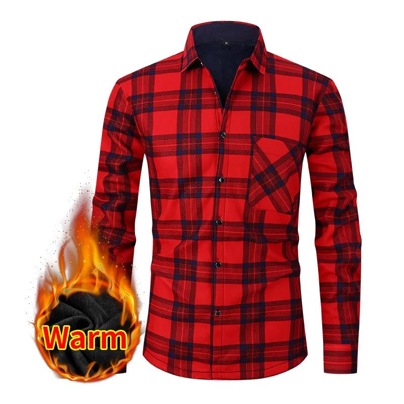 Chemise à manches longues pour hommes, taille américaine, automne hiver, chaud, polaire épaisse, pla