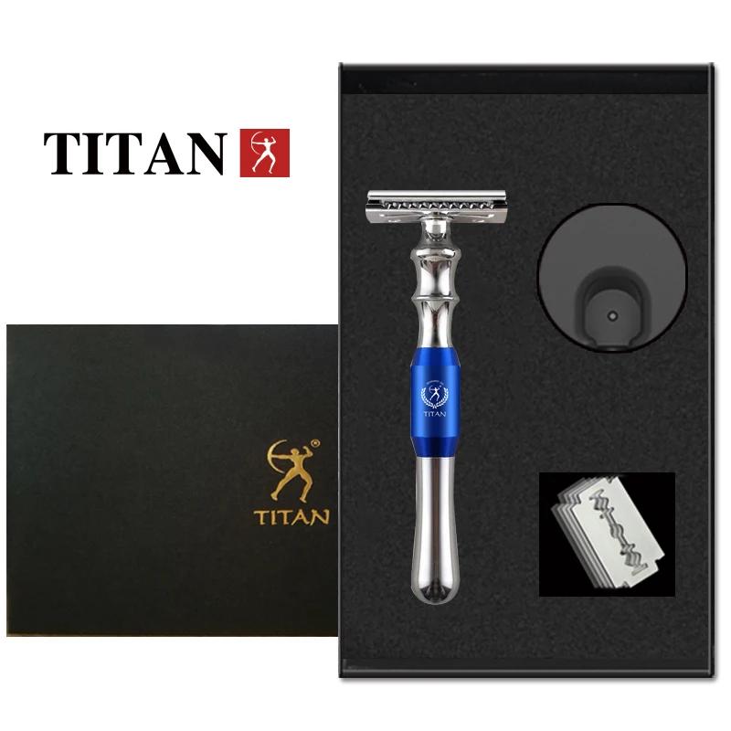 Titan-Rasoir de sécurité en T pour homme, manche en métal, machine de rasage à lame de subdivision, 