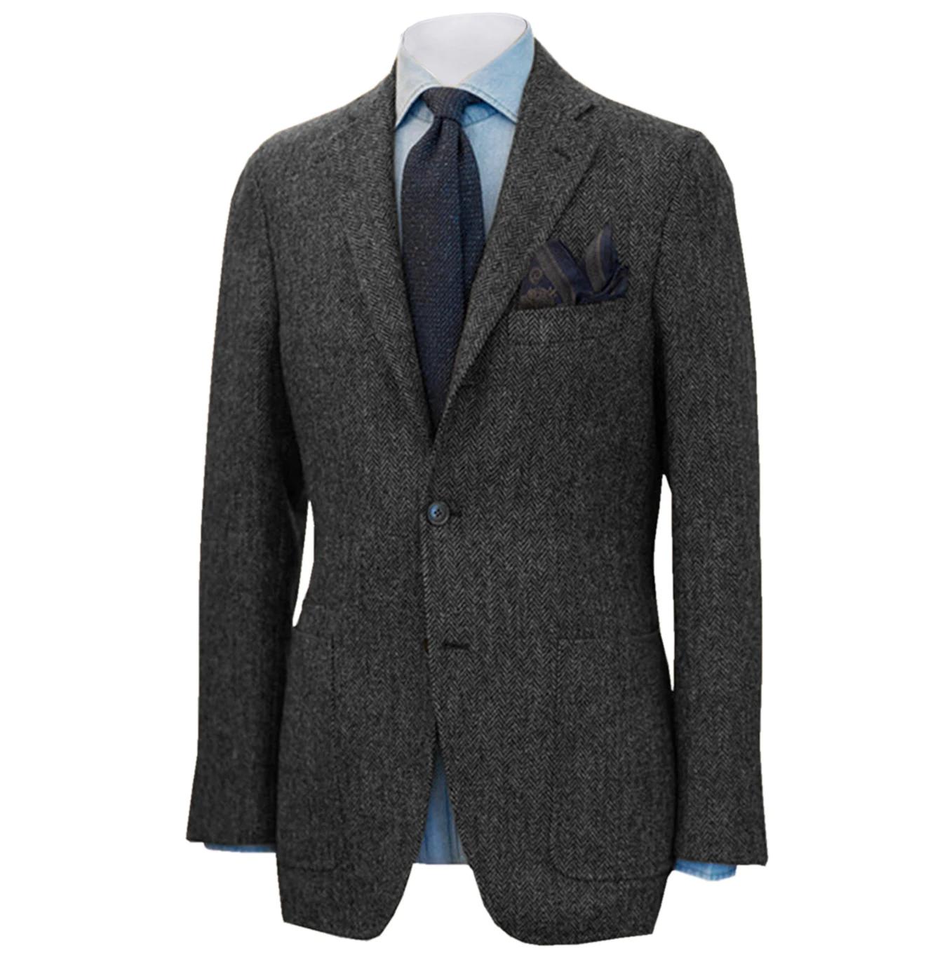 Costume pour hommes, Blazer marron, Tuxedos de bal, laine à chevrons, Tweed, simple boutonnage, vest