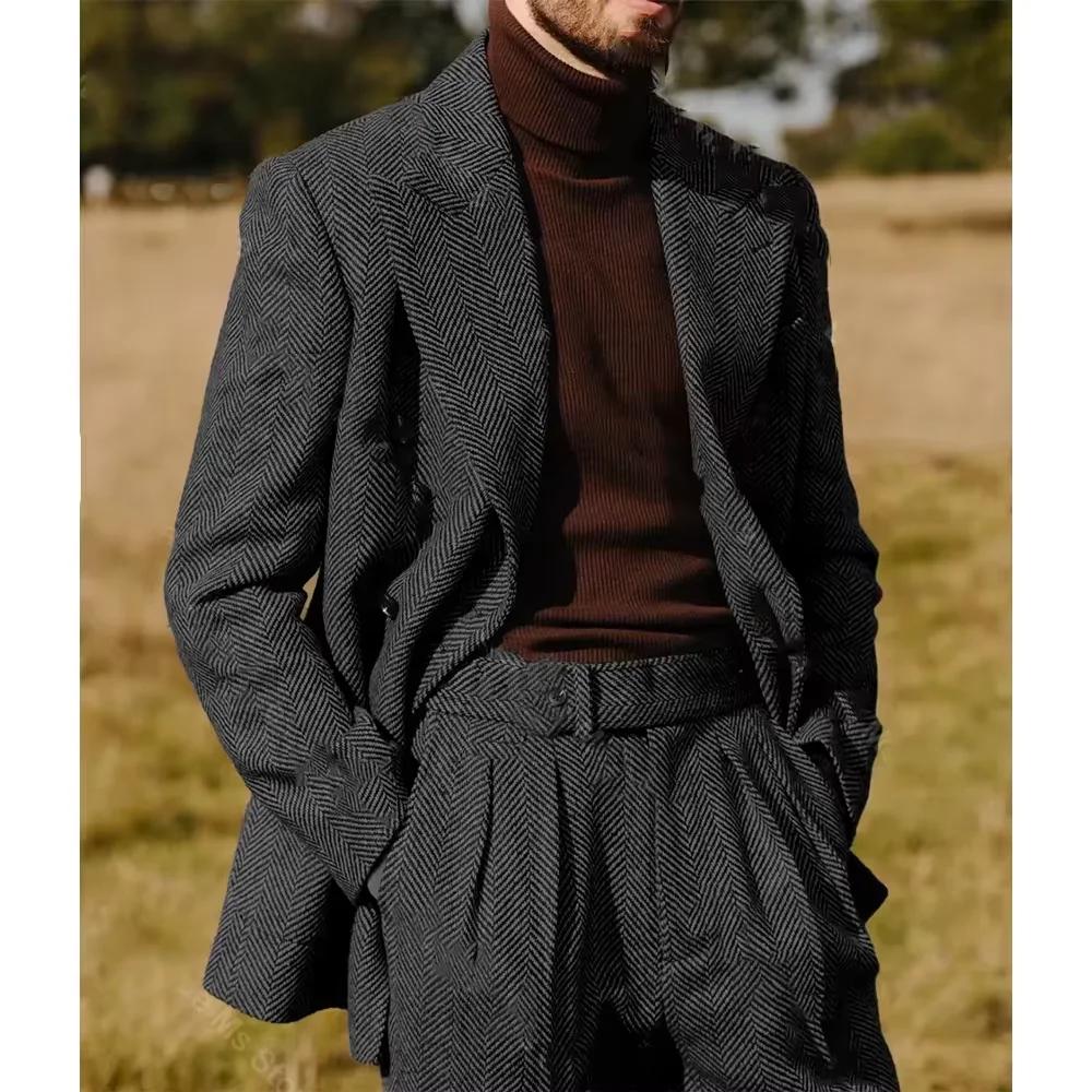 Costume à chevrons pour hommes, 2 pièces, mode revers, Double boutonnage, Tuxedos, Blazer de marié, 