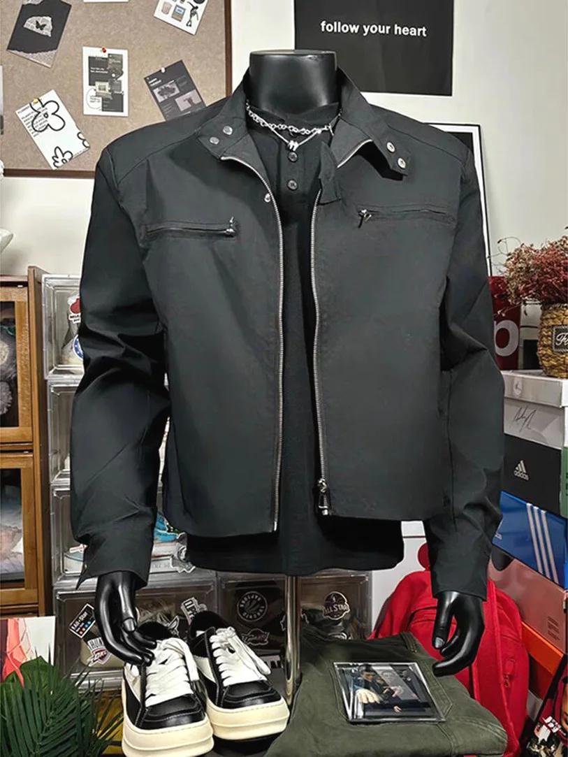 Blazer court pour homme, veste à manches longues haut de gamme, col montant, multi-poches, coupe-ven