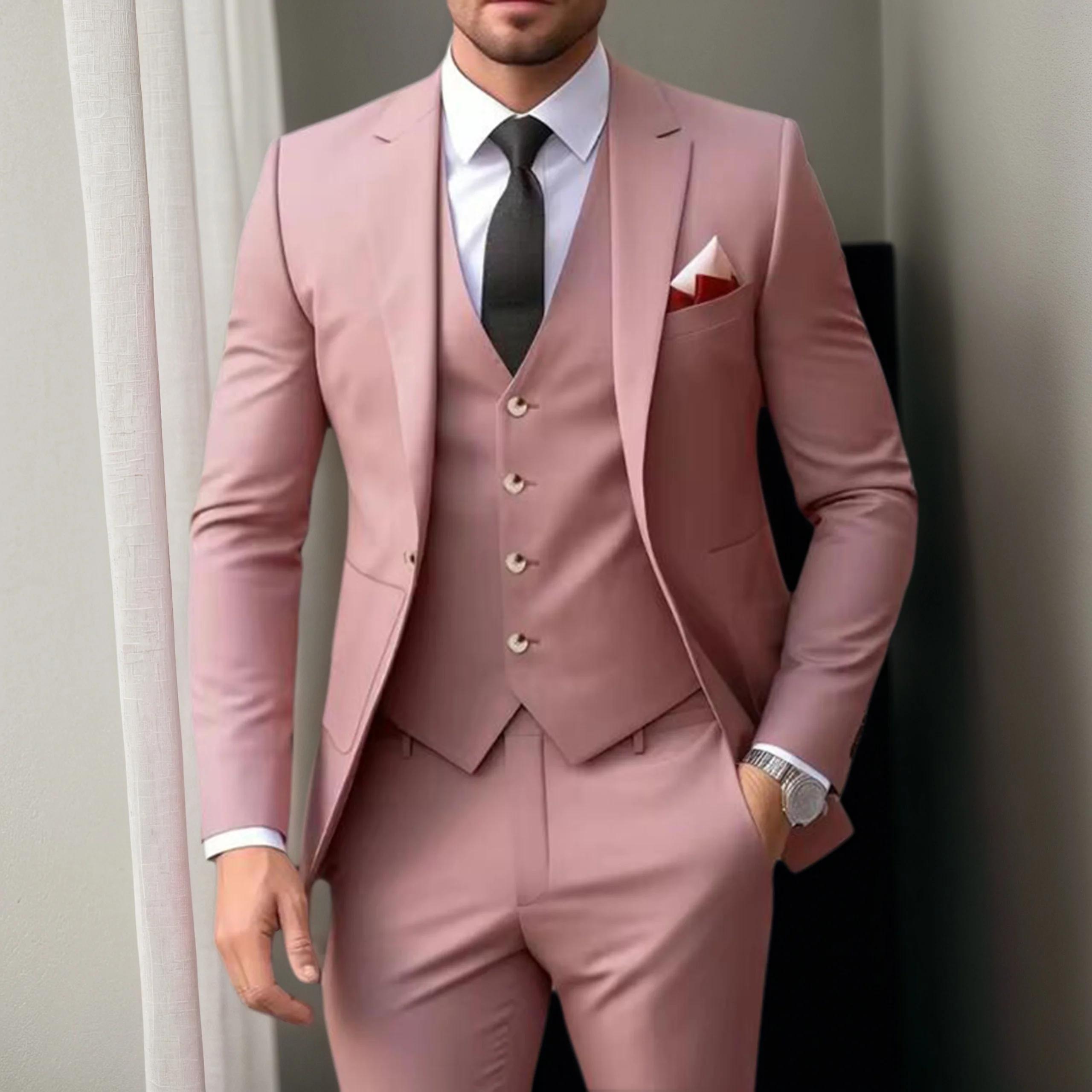 2025 costumes de mariage formels rose poussiéreux pour hommes coupe ajustée simple boutonnage élégan