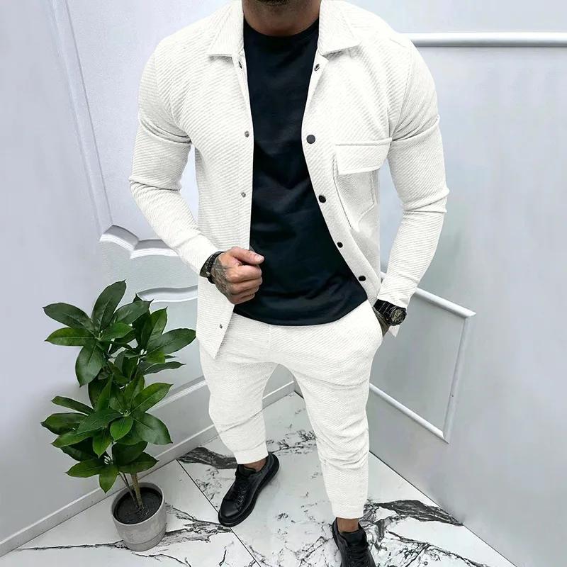 Ensemble deux pièces en jacquard pour homme, veste décontractée en sergé de rapd'impact, couleur uni