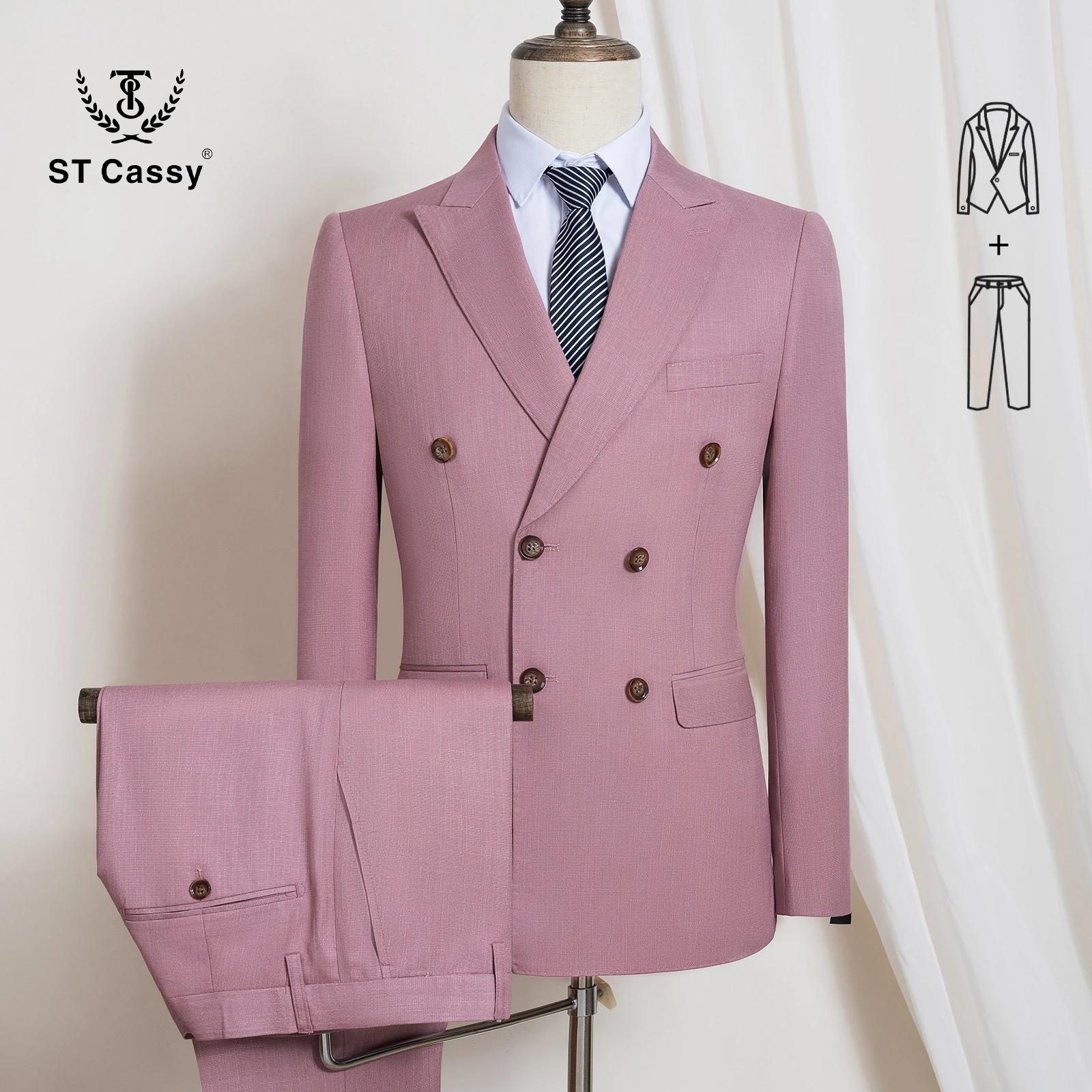 Nouveau costume rose pour homme 2026, ensemble 2 pièces (veste + pantalon), croisé, coupe ajustée, i