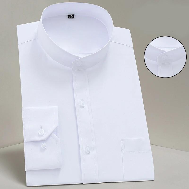 Chemise pour hommes à manches longues col montant (col Mandarin) poche plaquée unique chemises habil