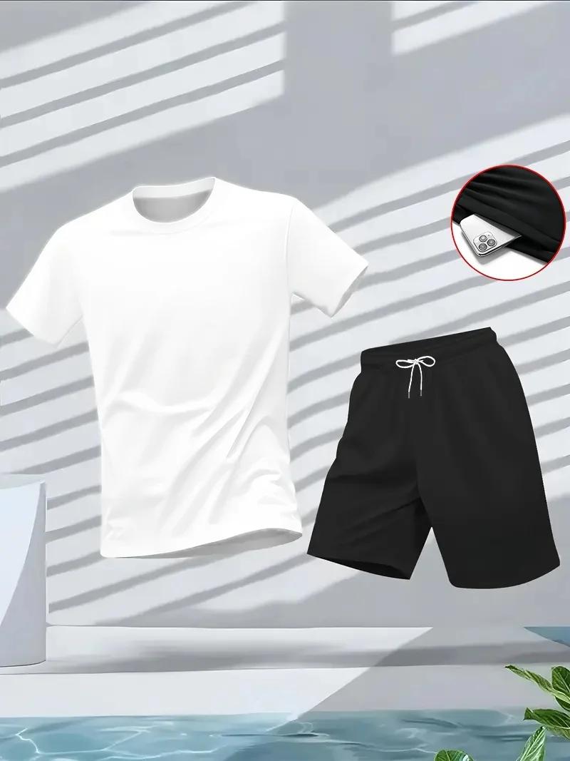 Costume pour hommes, ensemble 2 pièces, mode loisirs, confortable, comprenant T-shirts et shorts, ad