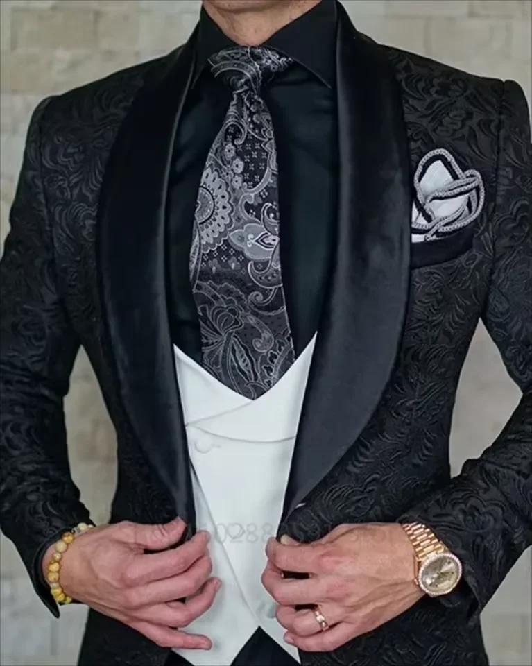 Costume 3 Pièces Premium pour Homme : Veste, Gilet et Pantalon Jacquard – Tenue de Mariage, Cérémoni