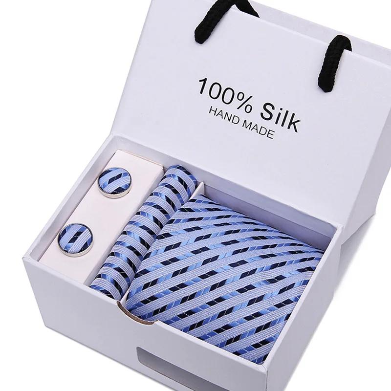 Coffret cadeau cravate homme cinq pièces costume formel bureau affaires 7.5 cm rayé bleu noir cravat