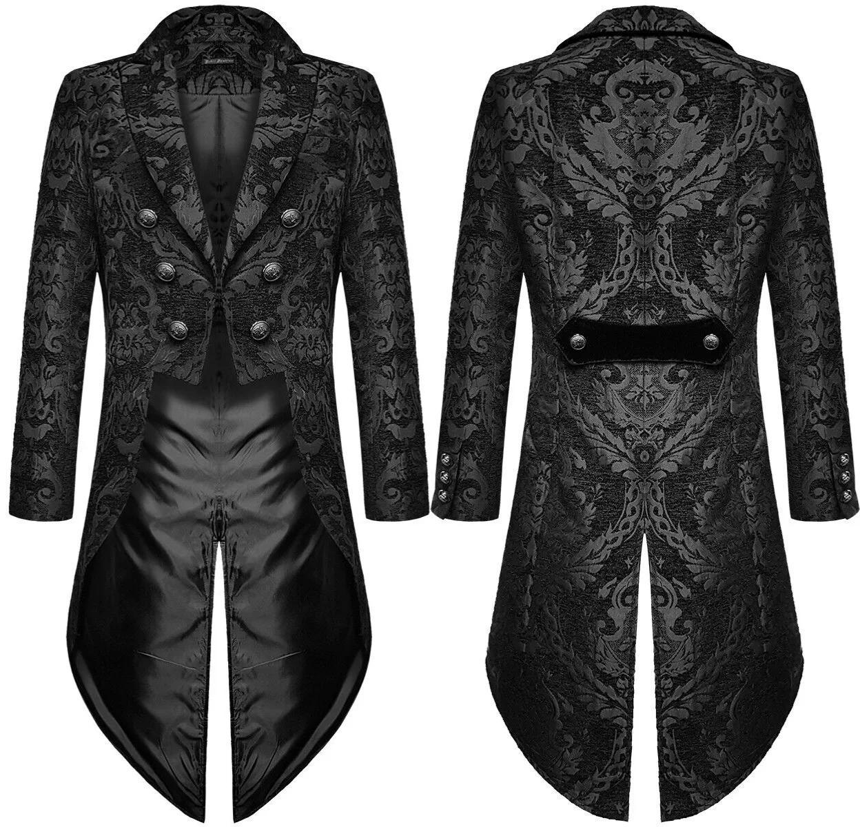Tuxedo élégant en Jacquard doré pour hommes, manteau de queue gothique noir Vintage pour hommes, ves