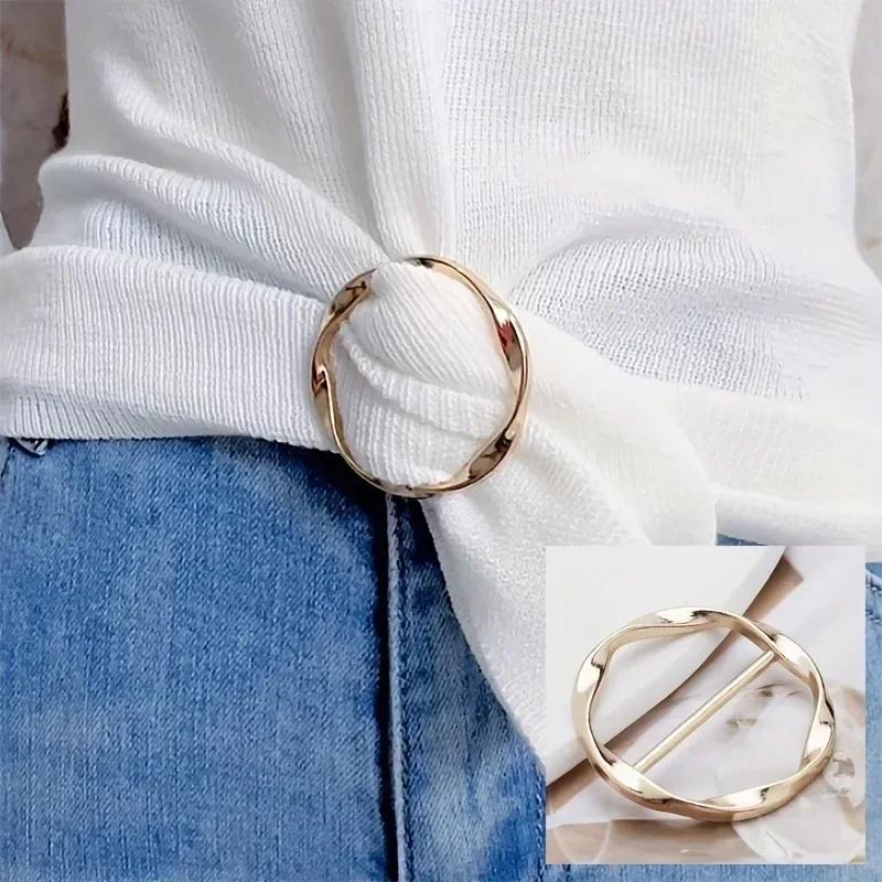 5 pièces mode métal rond cercle pince boucle châle T-Shirt cravate pince broche taille boucle polyva