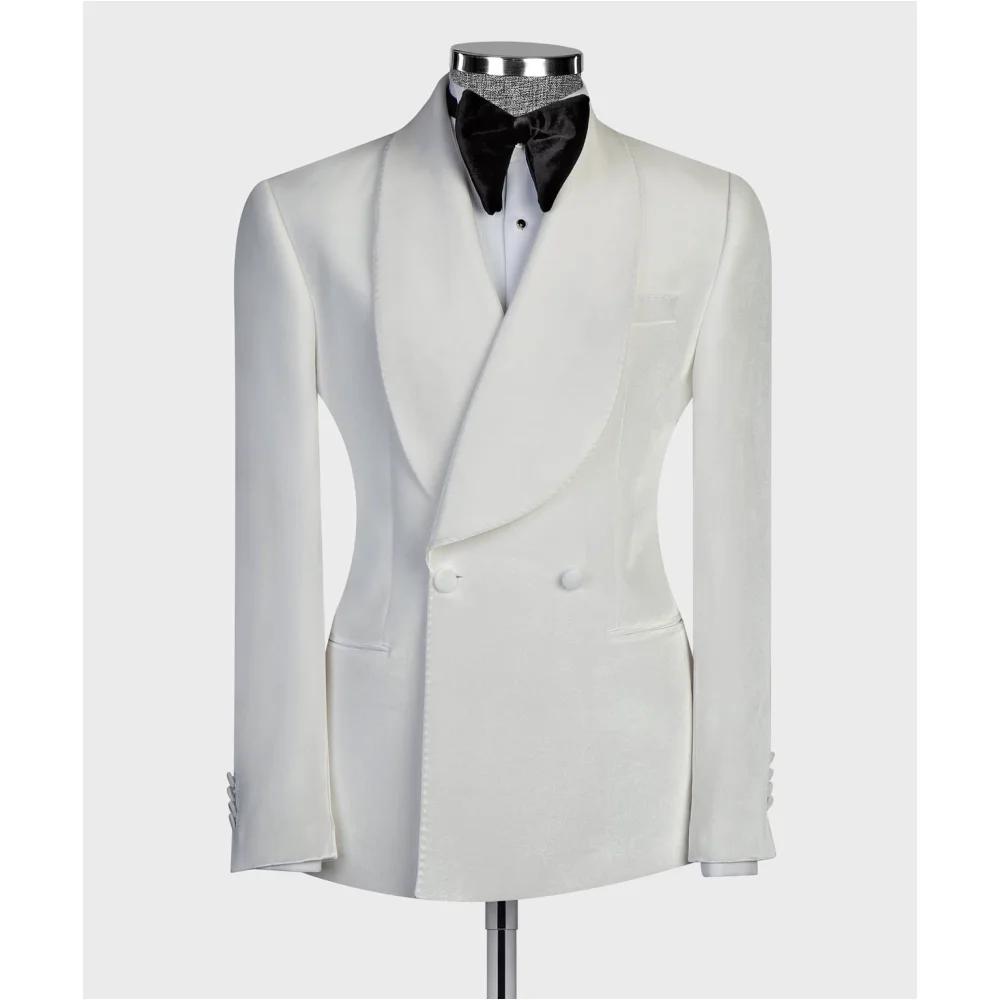 Costumes de luxe blancs pour hommes, Tuxedos à revers châle, formel pour marié de mariage, veste 2 p
