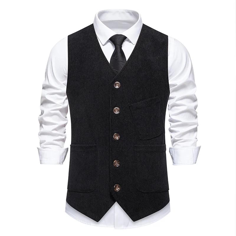 Gilet vintage en velours côtelé pour hommes – Gilet sans manches à col en V pour tenue décontractée 