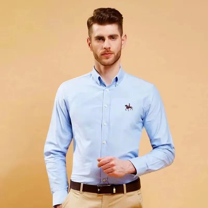 Chemise habillée Oxford basique pour hommes, manches longues, 100% pur coton, solide, décontractée, 