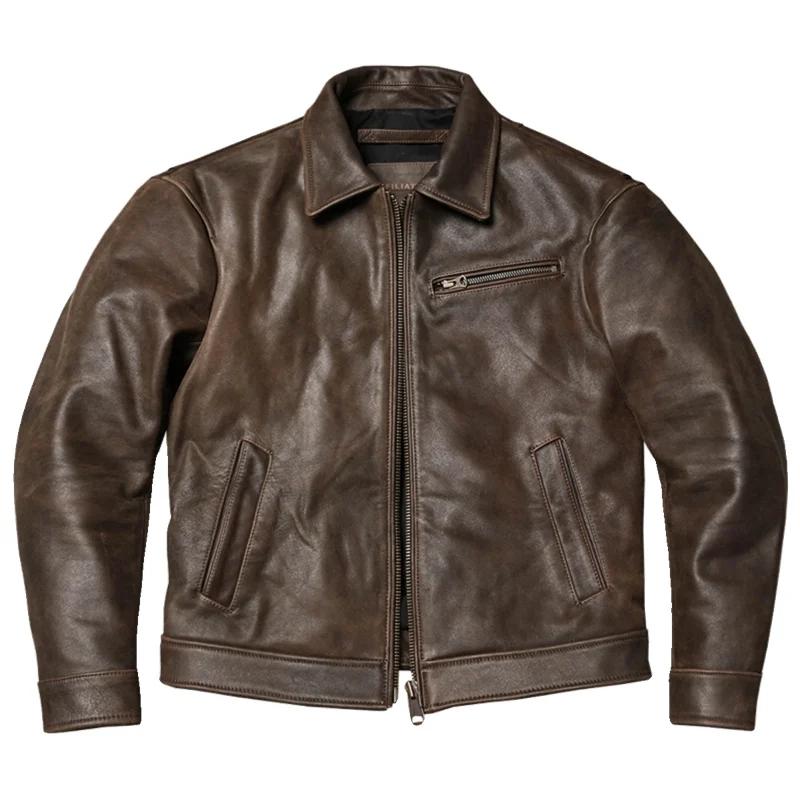 Veste d'automne en cuir véritable pour homme, manteau en cuir de vachette naturel, coupe couvertes, 