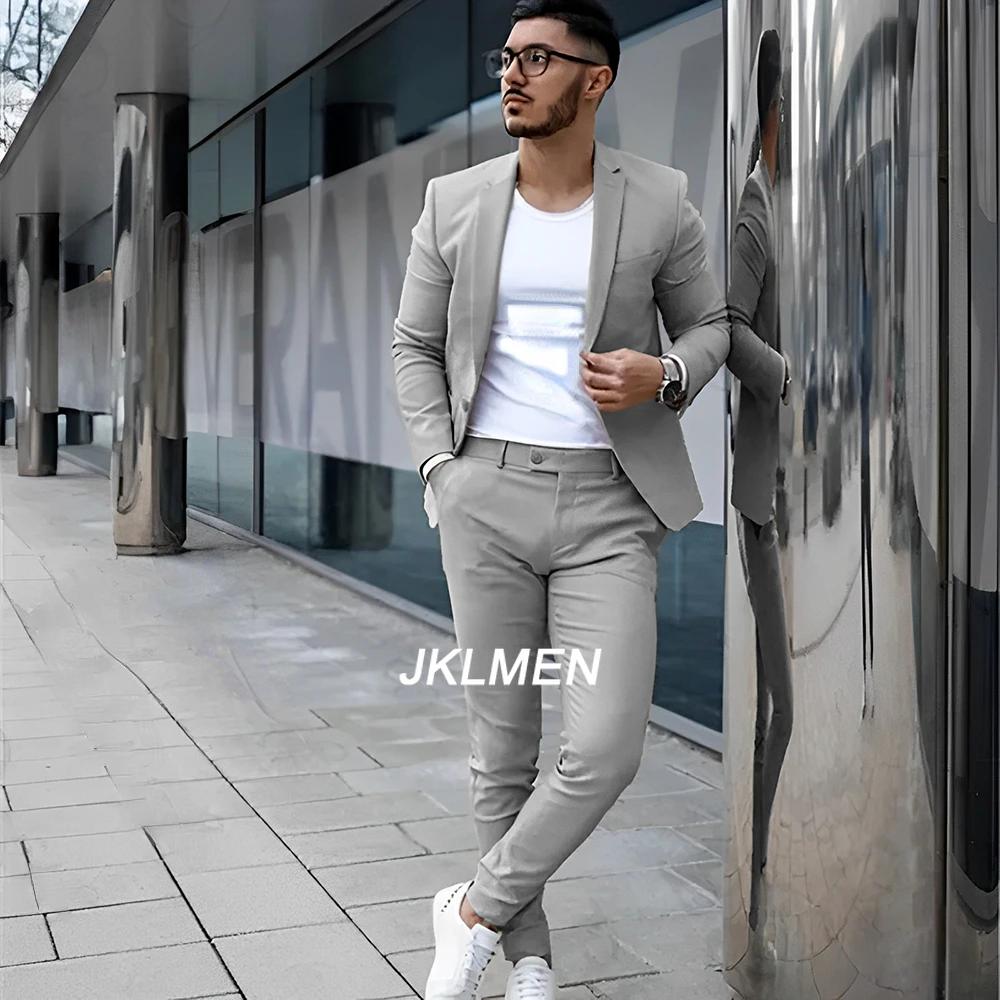 Costume 2 pièces gris pour hommes, veste d'été décontractée, pantalon formel, smoking de mariage, vê