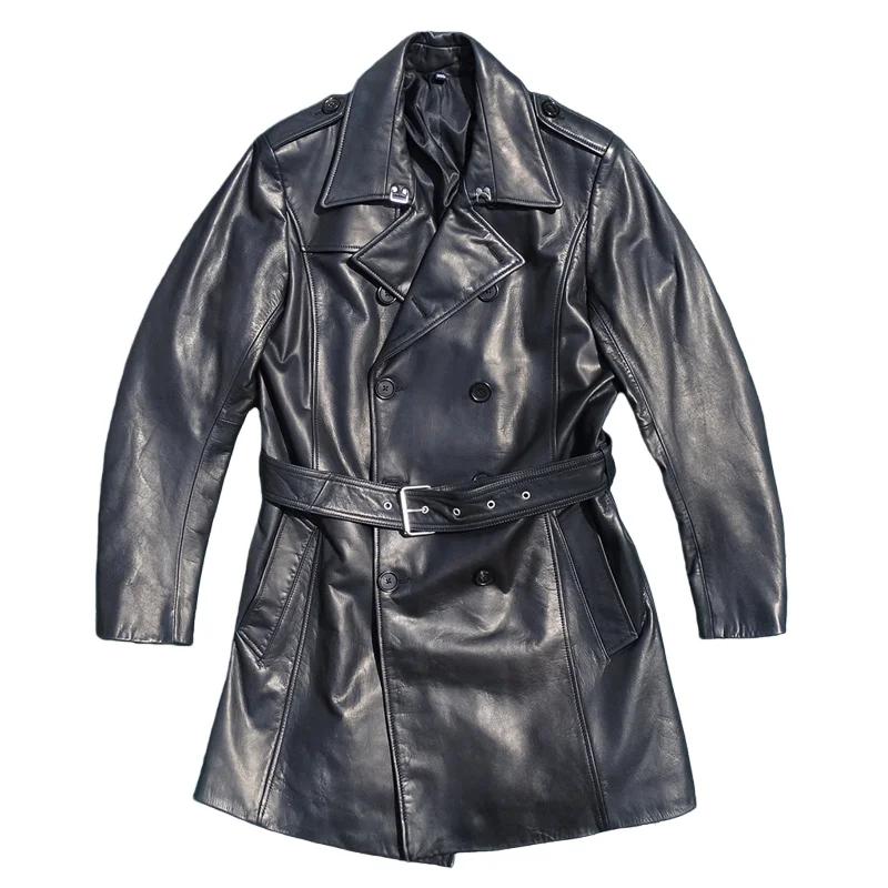 Veste longue en cuir noir pour hommes, Style japonais décontracté, grande taille 3XL, cuir de vache 
