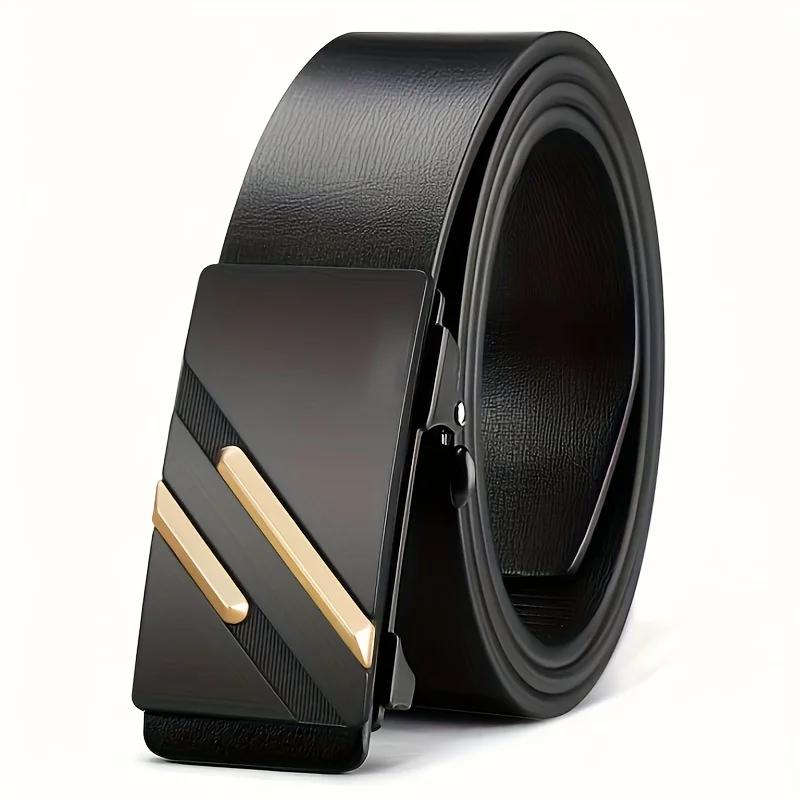 Ceinture pour hommes en cuir synthétique avec boucle en alliage automatique, durable et adaptée aux 