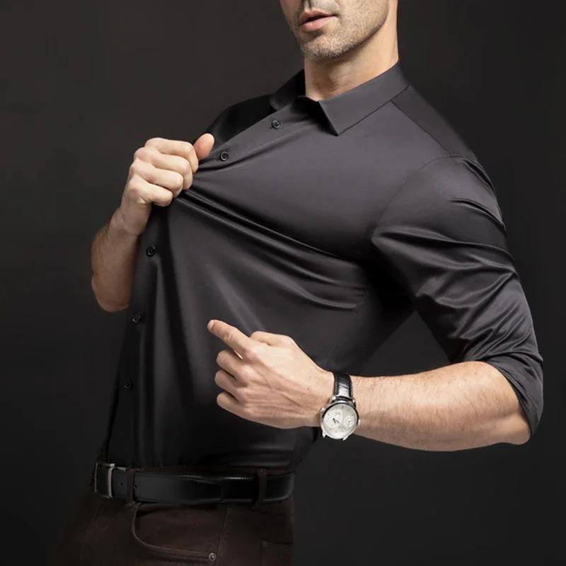 Costume d'affaires à manches longues pour hommes, résistant aux rides, haut de gamme, chemise de cou