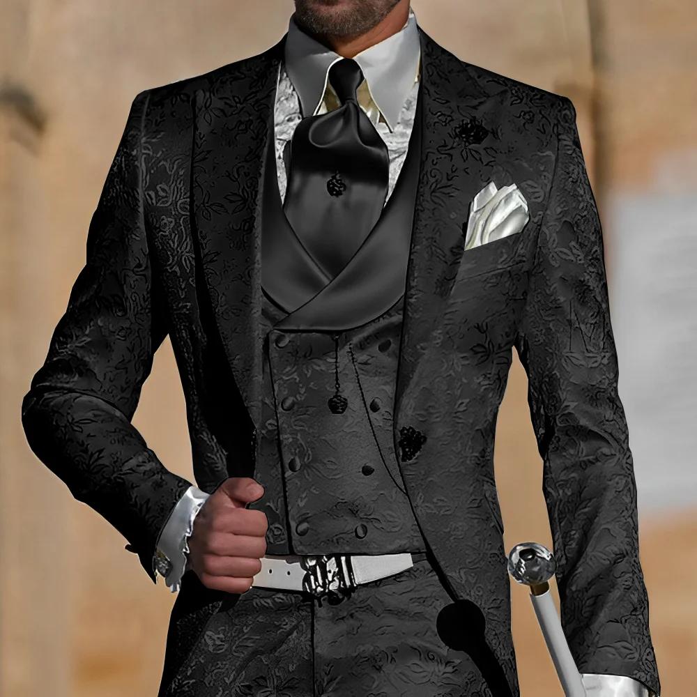 Costume Jacquard pour hommes, costume 3 pièces, smoking de fête de marié, veste formelle pour hommes