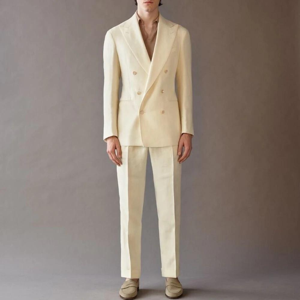 Costume haut de gamme pour hommes, couleur crème, Double boutonnage, smoking, fête de mariage, bal d