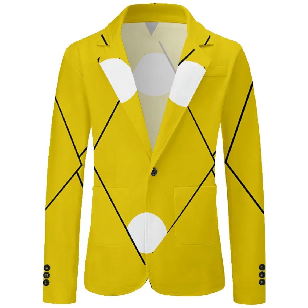 Veste de costume jaune élégante pour hommes, motifs géométriques linéaires noirs minimalistes avec a
