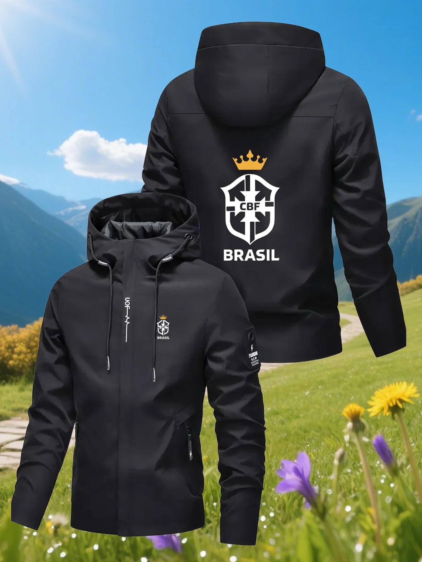 Veste à capuche pour homme, veste fonctionnelle coupe-vent et imperméable avec impression « BRASIL C