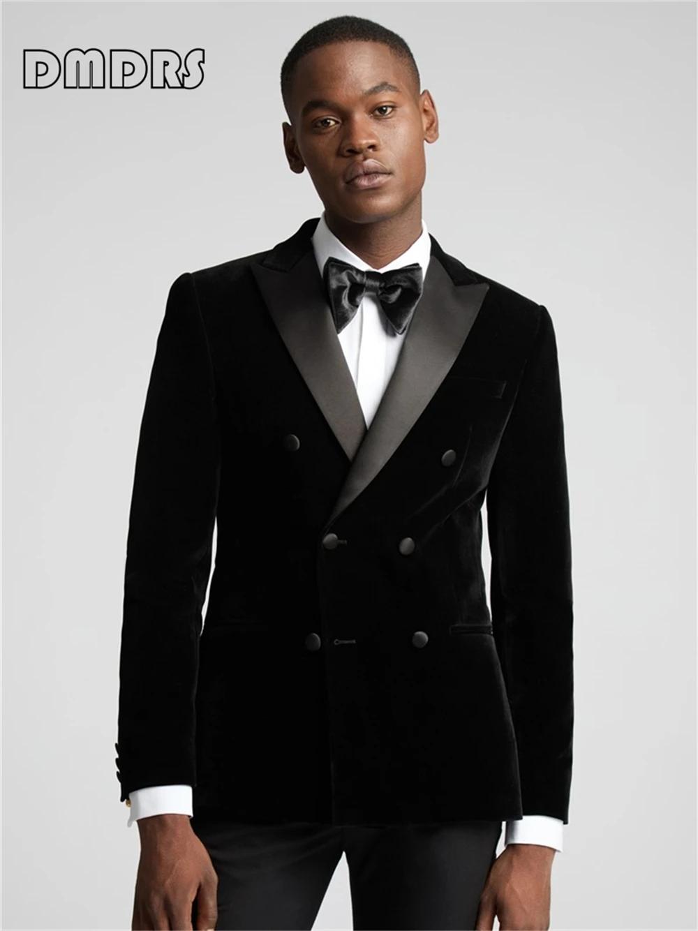 Blazer à double boutonnage en velours pour hommes, veste trempée personnalisée de grande taille, smo