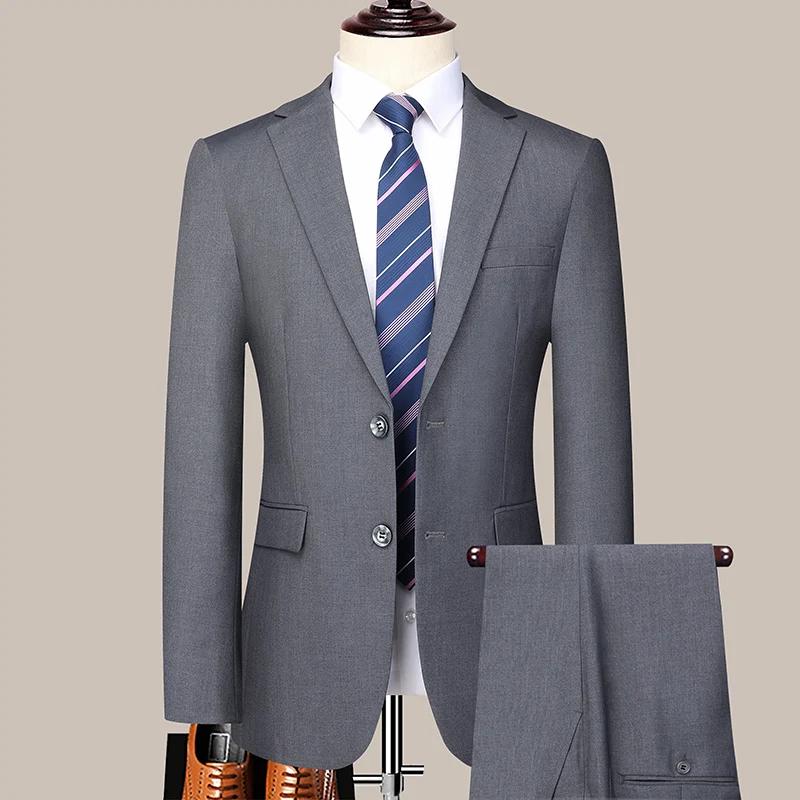 Costume (Blazer + pantalon) pour hommes, décontracté, formel, Business, couleur unie, hôte quatre sa