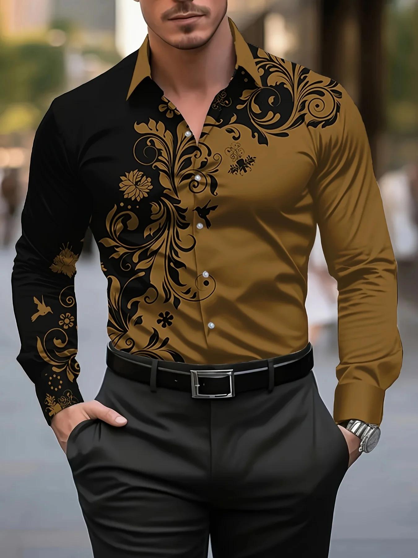 Chemise habillée élégante à imprimé floral rouge pour hommes - Chemise décontractée à manches longue