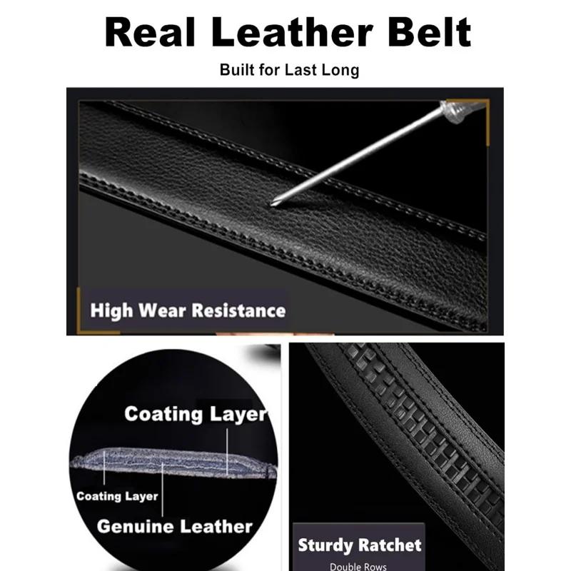 Ceinture en cuir véritable pour hommes ceinture à boucle automatique réglable ceinture à cliquet noi