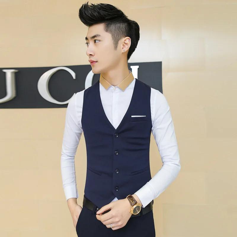 Gilet de costume noir décontracté pour hommes, vêtements de travail d'automne et de printemps, coupe