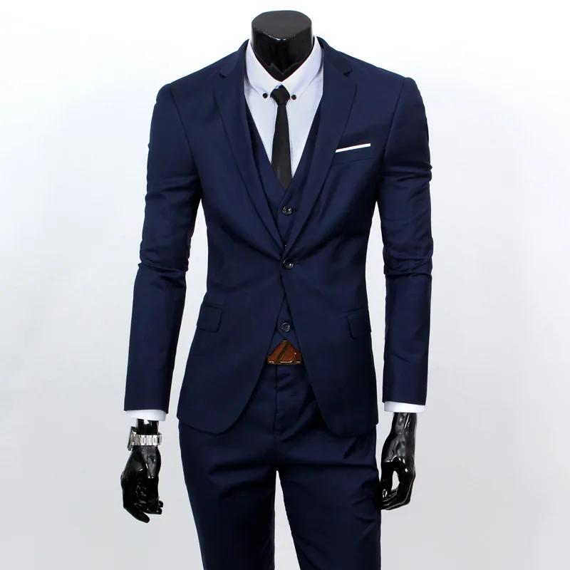 Costume trois pièces coupe cintrée pour hommes, vêtements de travail décontractés à un bouton, tissu
