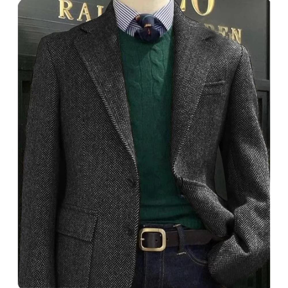 Veste de costume élégante pour hommes, à chevrons, simple boutonnage, costume d'affaires, Blazer déc