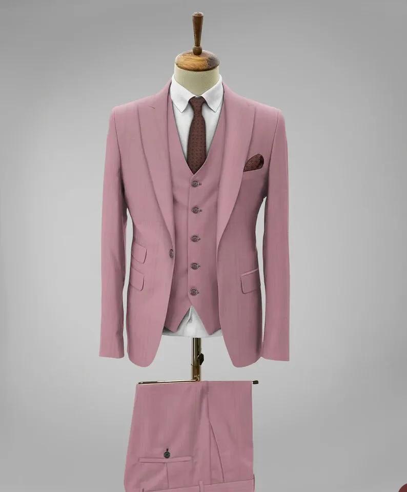 Nouvel Arrivage Rose – Costume Homme Sur Mesure 3 Pièces (Blazer, Gilet, Pantalon) – Tenue Professio