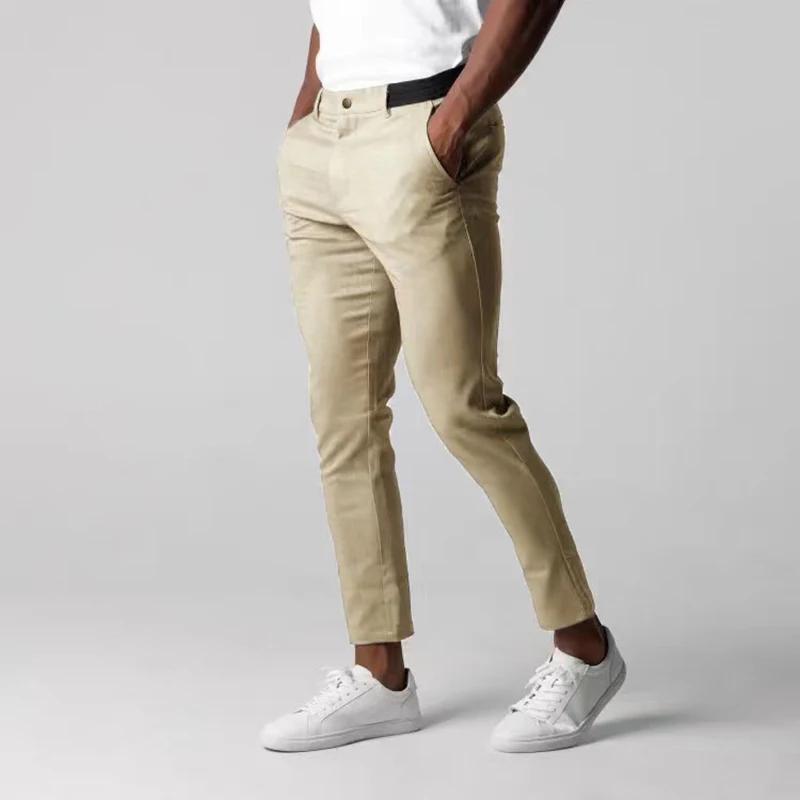 Pantalon de costume décontracté pour hommes, en coton, respirant, taille élastique, couleur unie, Sl