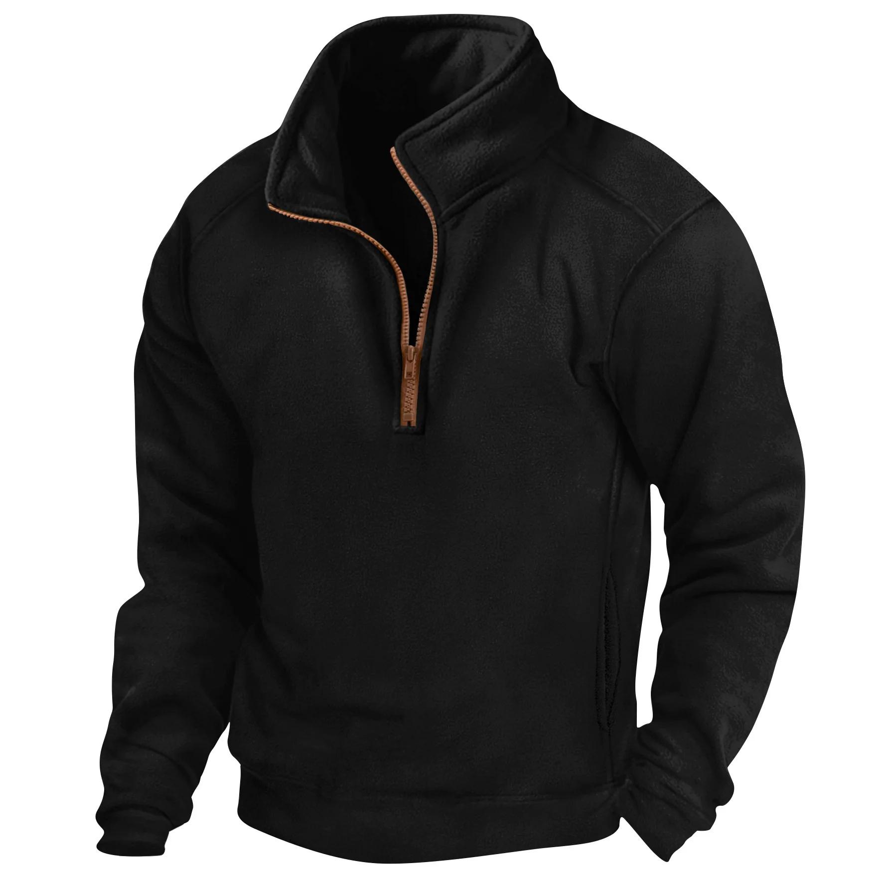 Veste mi-ouverte pour homme, pull à col haut de qualité supérieure, chemise de sport décontractée à