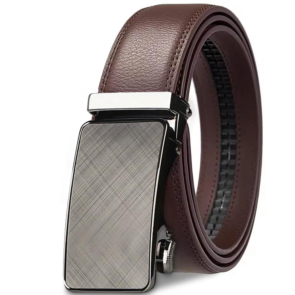 Ceinture en cuir véritable pour hommes ceinture à boucle automatique réglable ceinture à cliquet noi