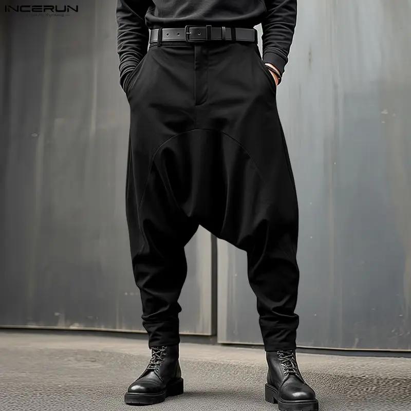 Pantalon Harem Homme INCERUN Couleur Unie Boutonné Joggers Décontracté Pantalon Ample Streetwear Hom