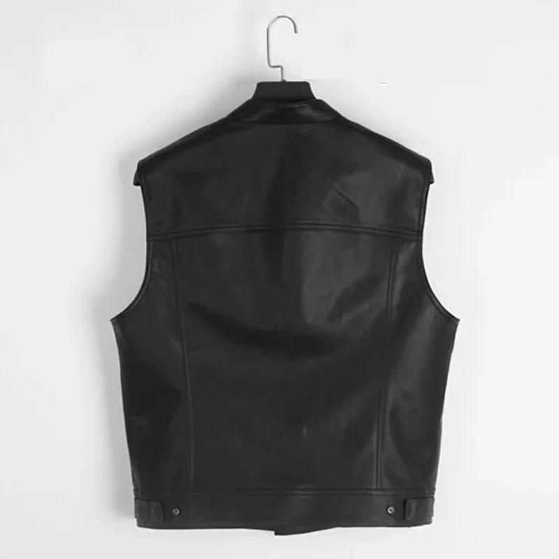 Gilet Homme Noir en Similicuir Style Motard Hip Hop Punk Printemps Sans Manches Grande Taille Décont
