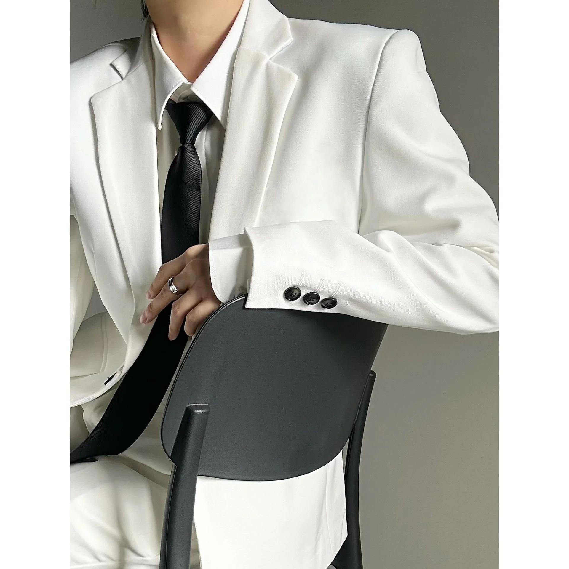 Veste de costume décontractée blanche pour homme, style fin printemps-été, version coréenne, épaulet