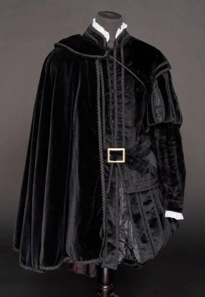Costume Élisabéthain Tudor pour Homme, Uniforme des Rois Henry, Tenues Noires avec Cape et Ceinture,