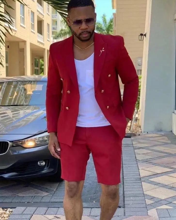 Costume d'été pour hommes, Blazer à Double boutonnage, pantalon court, costume pour marié de mariage