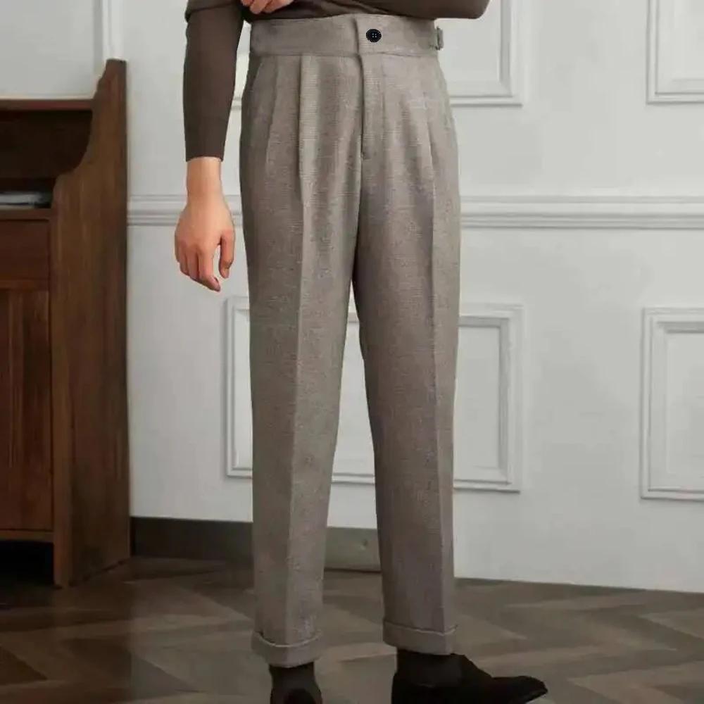 Pantalon de costume Vintage italien pour hommes, automne hiver, laine, motif à chevrons, pantalon dr
