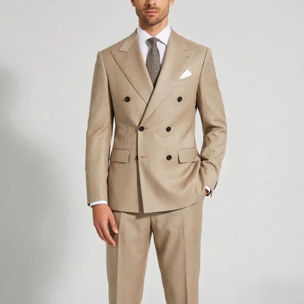 Costumes pour hommes à double boutonnage, 2 pièces, coupe ajustée, smoking de mariage, blazer formel