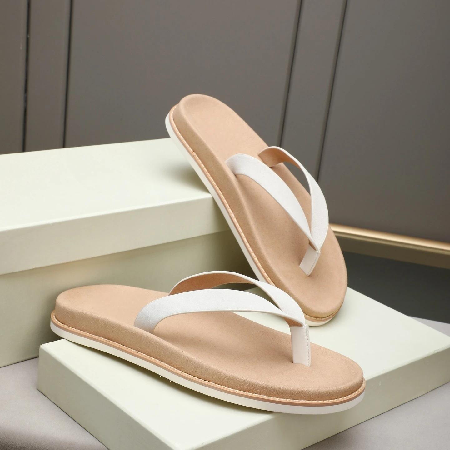 Chaussures pour hommes de marque de luxe, pantoufles en cuir faites à la main, chaussures de plage e
